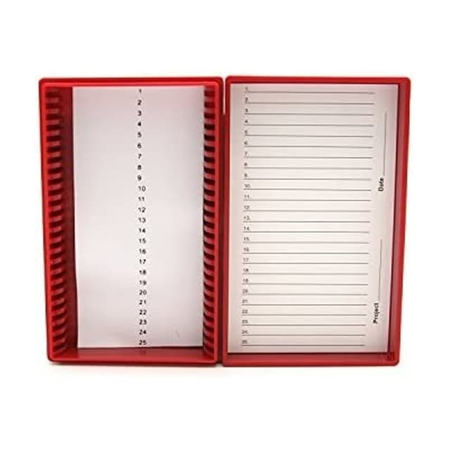 Caja roja PP para 25 portaobjetos
