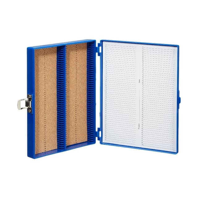 Caja PP azul para 100 Portaobjetos