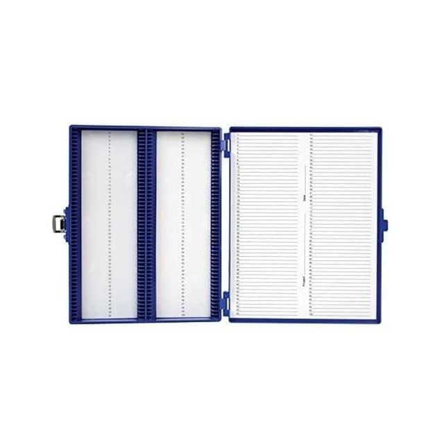Caja de plastico azul para 100 Portaobjetos